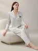 Home Clothing China Factory Classic Striped Silk Pyjama Set Sleepwear 2PCS met certificeringen