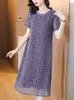 Party Dresses Midi Casual Summer Women Chiffon Dress 2024 O-Neck Playa Purple Dots Short Sleeve Korean Fashion Elegant Festa Luxo Prom