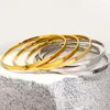 Bangle Freetry 3pcs Glossy Stainless Steel Bangles Bracelets For Women Simple Gold Plated Metal Bracelet Minimalist Statement Jewelry