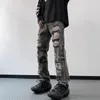 Mäns jeans amerikanska high street byxor tvättade nödställda rippade koreanska eleganta trendiga hiphop-brett benbyxor chic