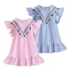 Hot Sale Kids Short Dress Children's Boutique kleding meisjes streep jurken schattige baby baby zomertutu rokken