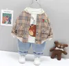 Spring Children Vêtements décontractés Baby Boys Girls Plaid Coat Jacket T-shirt Pantal