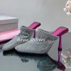 Pantofole primavera estate sottile tallone chiuso per le dita della decorazione cristallina delle donne per la bocca profonda muli sexy abiti da festa all'aperto scarpe da festa sexy