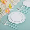 Disposable Dinnerware 125pcs Blue Plastic Plates Silver Silverware Light Party Set Include 25 Dinner