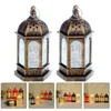 Ljushållare 2 datorer LED Night Light Desktop Decor Eid Al-Lamp Ramadan Lantern Ornament Dekorativ hantverk Plastfest