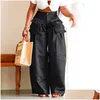 Calças femininas Capris Chegada Mulheres de perna larga Loose 3D Bolsetes Spring Streetwear Troushers Drop Delivery Apparel Clothing Dh12i