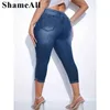 Dames plus size casual jeans met zakken knopen split skinny jeans 240411