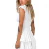 Fashionable Street Spicy Girl INS Waist Wrapped Slim Fit Dress Wrapped Chest Short Sleeve Off Shoulder Summer Cotton Hemp Embroidery Short Skirt