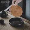 TEA TRAYS Vintage grov keramik Tekanna Tray Water Storage Kettle Mat Circular Ceramic Rattan Tradition Teaware Accessories