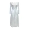 Günlük elbiseler zarif beyaz dantel elbise elbisesi bahar yaz kadın uzun kollu fit ve parlama düğün partisi bayan seksi midi akşam