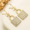 Designer oorbellen voor vrouwen eenvoudige goud vergulde Sier merkontwerpers Letters Stud Geometric beroemde Crystal Rhinestone Eardrop Earring Wedding Party