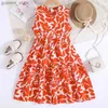 Girl's Dresses Fashion For 8-12Ys Kids Outfit Summer Vintage Orange Retro Print Cute Floral Print Daily Casual Holiday Vacation Party Dress Y240412