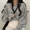 Women's Blouses Spring/Summer Korean Edition Loose And Versatile Small Lantern Sleeves Striped Shirt Top For Women