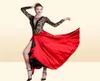 Scena noszona hiszpańska spódnica taneczna samica czarna czerwono -łacińska sukienka Paso Doble Cloak Woman Performance Skurt stage4398920