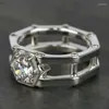 مجموعة خاتم الزواج النسائي شكل هندسي معجول مع جولة زركونيا مكعبات الأزياء متعددة الاستخدامات حجم المجوهرات US6-10
