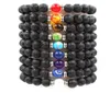 Vulkanische steen unisex Chakra Energy Bracelet Natural Black lava stenen armbanden 8 mm kleurrijke strengen kralen armbanden sieraden geschenk J2203490