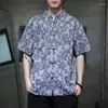 Etniska kläder 2024mens Hanfu skjortor trycker vintage stativ krage kort ärm sommaren avslappnad män streetwear kinesisk stil skjorta m-4xl