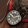 Pocket Watches Vintage Black Men Automatic Mechanical Watch Luminous Arabic Numerals Analog Open Face Dial Pendant Clock Fob Chain Gift