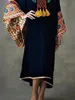 Modèle ethnique vintage Kaftan Sexy Vneck Batwing Sleeve haute taille maxi robe tunique femme vêtements velvet aliline 240412