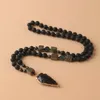 Pendant Necklaces 1pc 8mm Lava Rock Obsidian Arrow Beaded Necklace Hand Copper Iron Handmade Knotted Men JewelryNecklace