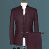 Herrdräkter blazrar 2023 mode mens casual boutique vit stand up collar kinesisk stil 3 datorer kostym set smal fit blazers jacka rock byxor väst