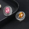 Clusterringen Vintage Natural Rhodochrosite 925 Sterling Silver Jewelry Dames Fine Tiger Eye Gift Finger Ring Groothandel