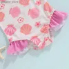 One-Pieces 6M-4T Infant Girls Swimsuit SlEEveless Flower Shell Flower Printed Fringe Edge Swimsuit Summer Fashion Beach Wear Y240412