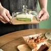 Tabliczki Transparent Square Butter Dish Tacce ze szklanymi osłokami ciast Drewniane cukierki Dekoracja restauracji Weddna Dekoracja restauracji