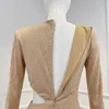 Casual jurken 2024 herfst topkwaliteit beige uitgesneden lange mouwen glanzende diamanten mini voor mode dame feest outfit