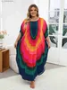 Basic Casual Kleider Lorylei Plusgröße farbenfrohe Frauen Kaftan Langes Kleid für Frauen 2024 Sommer Kausaler runder Hals Batwing Slve Moo Kleider Q1632 T240412