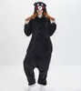 Flanel siyah ayı onesies kadın erkekler kigurumi hayvan pijamaları set anime cosplay kostümleri tulum kış sıcak takım tulumlar s-x