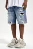 Calças masculinas High Street Potholes Retro retro skate casual shorts de jeans esfarrapados