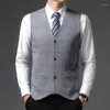 Men's Sweaters Man Plaid Wool Sweater Blazer Coats Vest 2024 Autumn Winter Men Knitted Single Breasted Sleeveless Cardigan