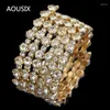 Bangle Fashion 3/6 Rows Crystal Gold Silver Plated Bracelets & Bangles For Women Rhinestone Stretching Upper Arm Bracelet Jewelr