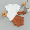 Shorts mababy 018m halloween nyfödda spädbarn baby flickor kläder set bokstäver romper ruffle shorts pannband kläder d01