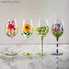 Wine Glasses Creative Nordic Colored Wine lass Hand-Painted Flower Pattern Red Wine Cup Weddin oblet Crystal Lon Stem Champane Drinkware L49