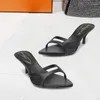 Slippers Quality Leather Women's Dress Heels Dancing Party Casual Sandals Slides Luxury Designer Tendency Ladies Black