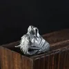 100% reële S925 Sterling Silver Wolf Head Open Ring voor mannen Geschenk vintage Thaise punk Animal Sieraden Gratis levering240412