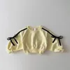 Vårbarn Långärmsport Set Baby Girl Cute Bow Sweatshirt Pants 2st Suit Toddler Versatile Casual Outfits 240327