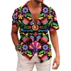 Casual shirts voor heren grappig bloemen strand shirt tee 3d print mexico kleding tops oversized Hawaiiaanse korte mouw knop rapel