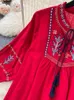 女性の夏のドレスエスニックスタイル刺繍バブルスリーブは、外国の短いD4139 240412でゆるくてスリムです