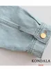 Kondala vintage solide chic denim femme de denim costume de relevé collier simple poitrine poitrine veste courte jupe de mode sets d'été 240412