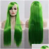 Perruques de salon long Cosplay droit 80 cm Allpurpose haute température résistante au vert rouge rose bleu gris gris de cheveux synthétique chute de cheveux dhvnp