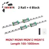 2pc MGN7 MGN9 MGN12 MGN15 MGN Миниатюрный линейный рельс 100-1000 мм + 4PC MGN7H/C MGN9H/C MGN12H/C MGN15H/C Слайд-блок для деталей CNC
