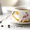 Muggar delikat rosa flamingo keramisk kaffekopp utsökt guldkant eftermiddag teacup