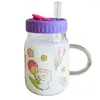 Wine Glasses Heat-resistant Glass Cup Cartoon High Appearance For Girls With Lid And Handle Thick Straw Portable Coffee