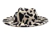 European US Style Cow Print Jazz Jazz Felt Hat Faux Wool Fedora Chapeaux Femmes Men Wide Brim Panama Party Formal Hat3305165