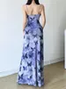 Casual Dresses Iamsure Elegant Fashion Lace Trim Camis Dress Butterfly Tryckt V-Neck ärmlös Maxi för kvinnor 2024 Summer Lady
