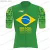 Cykeltröja uppsättningar 2023 Brasilien Cykeltröja White Green Set Brazilian National Team Cycling Clothing Men Road Bike Shirt Suit Bycc Bib Shorts L48