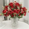 Decorative Flowers Artificial Kimberley Roses Hydrangea Bouquet Holiday Imitation Silk Orange Rose Fake Flower Office Decoration